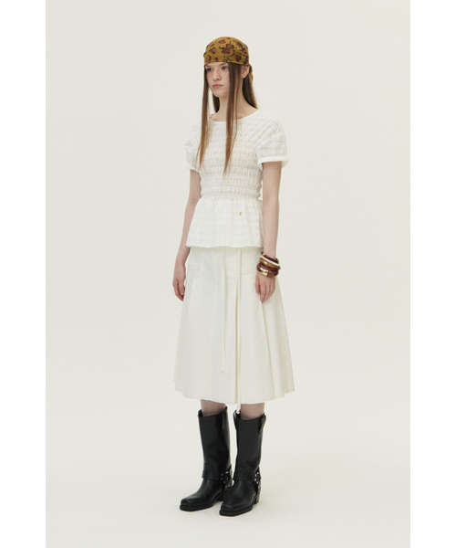 KUME(クメ)の「Smocked Checkered Blouse, White(シャツ/ブラウス・レディース・その他・MEDIUM/LARGE/SMALL)」の3枚目の写真