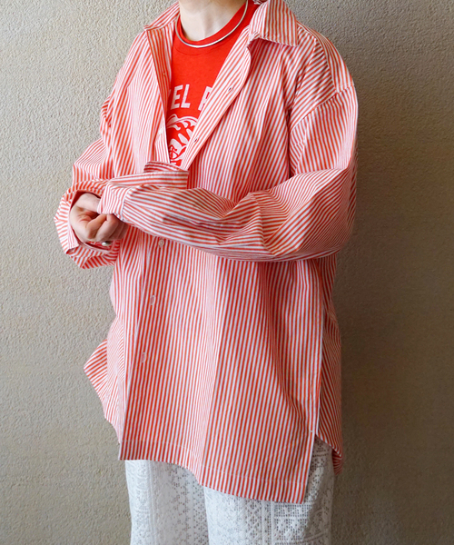 JOURNAL STANDARD LUXE（ジャーナルスタンダード　ラックス）の「【VAS-Y LENTEMENT】 POPLIN STRIPE REGULAR COL（シャツ/ブラウス・レディース・サックスブルー/オレンジ・LARGE）」の2枚目の写真