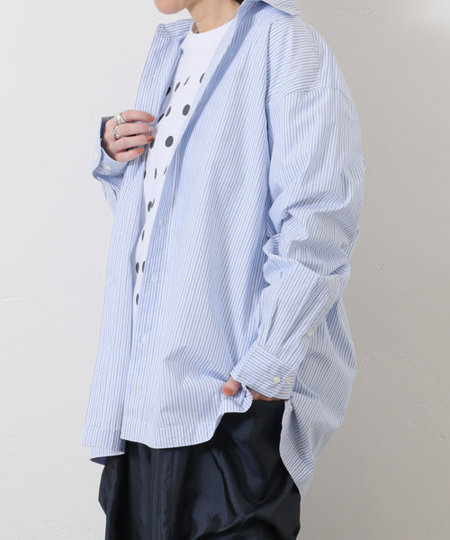 JOURNAL STANDARD LUXE（ジャーナルスタンダード　ラックス）の「【VAS-Y LENTEMENT】 POPLIN STRIPE REGULAR COL（シャツ/ブラウス・レディース・サックスブルー/オレンジ・LARGE）」の5枚目の写真