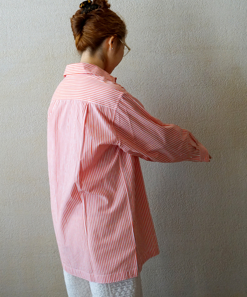JOURNAL STANDARD LUXE（ジャーナルスタンダード　ラックス）の「【VAS-Y LENTEMENT】 POPLIN STRIPE REGULAR COL（シャツ/ブラウス・レディース・サックスブルー/オレンジ・LARGE）」の9枚目の写真