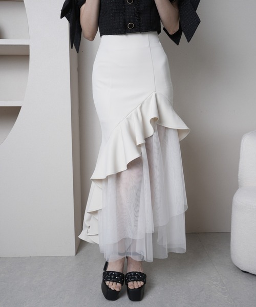 LIPSERVICE(リップサービス)の「シアーレイヤードラッフルマーメイドスカート(スカート・レディース・アイボリー/ブラック・S/M)」の1枚目の写真