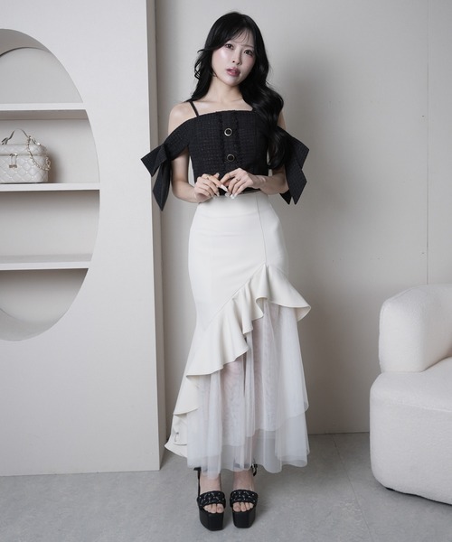 LIPSERVICE(リップサービス)の「シアーレイヤードラッフルマーメイドスカート(スカート・レディース・アイボリー/ブラック・S/M)」の11枚目の写真