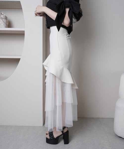 LIPSERVICE(リップサービス)の「シアーレイヤードラッフルマーメイドスカート(スカート・レディース・アイボリー/ブラック・S/M)」の9枚目の写真