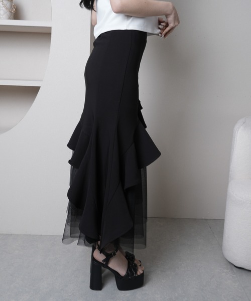 LIPSERVICE(リップサービス)の「シアーレイヤードラッフルマーメイドスカート(スカート・レディース・アイボリー/ブラック・S/M)」の3枚目の写真