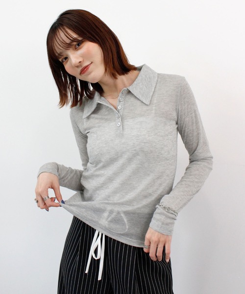 ABYS(アビス)の「シアーフライスポロシャツ(Tシャツ/カットソー・レディース・アイボリー/グレー/ピンク・FREE)」の3枚目の写真