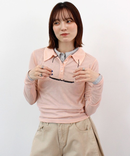 ABYS(アビス)の「シアーフライスポロシャツ(Tシャツ/カットソー・レディース・アイボリー/グレー/ピンク・FREE)」の1枚目の写真