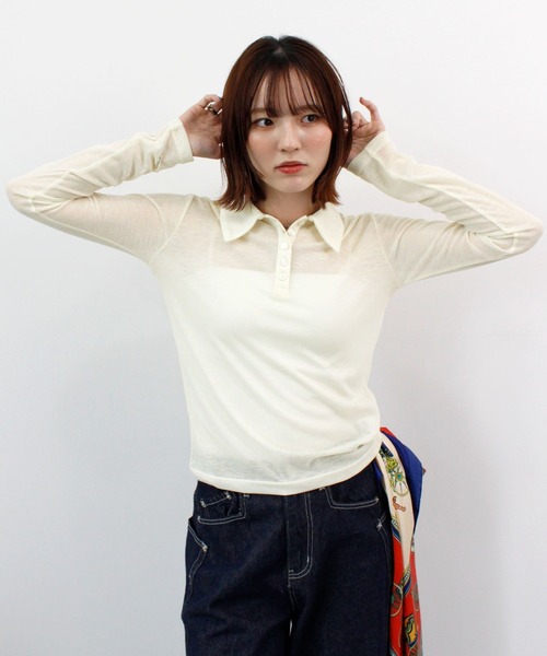 ABYS(アビス)の「シアーフライスポロシャツ(Tシャツ/カットソー・レディース・アイボリー/グレー/ピンク・FREE)」の2枚目の写真