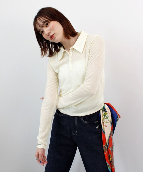 ABYS(アビス)の「シアーフライスポロシャツ(Tシャツ/カットソー・レディース・アイボリー/グレー/ピンク・FREE)」の4枚目の写真