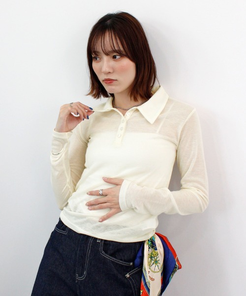ABYS(アビス)の「シアーフライスポロシャツ(Tシャツ/カットソー・レディース・アイボリー/グレー/ピンク・FREE)」の5枚目の写真