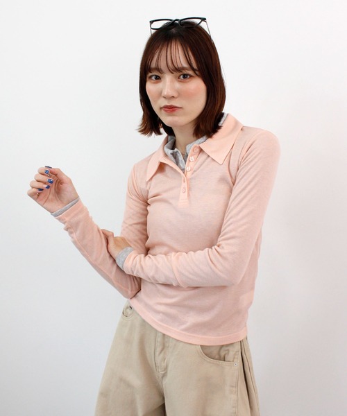 ABYS(アビス)の「シアーフライスポロシャツ(Tシャツ/カットソー・レディース・アイボリー/グレー/ピンク・FREE)」の15枚目の写真