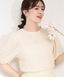 SHOO・LA・RUE | 【洗濯機可/S-LL】パフスリーブが女性らしい ウェーブ柄 ジャカードトップス(Tシャツ/カットソー)