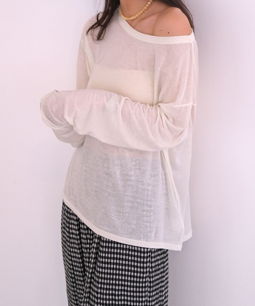 AKTE（アクテ）の「リラックスシアーロングTシャツ（Tシャツ/カットソー・レディース・ホワイト/チャコールグレー・FREE）」の7枚目の写真