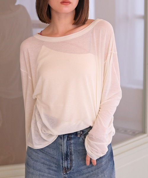 AKTE（アクテ）の「リラックスシアーロングTシャツ（Tシャツ/カットソー・レディース・ホワイト/チャコールグレー・FREE）」の11枚目の写真
