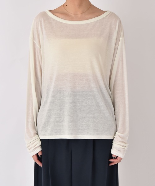AKTE（アクテ）の「リラックスシアーロングTシャツ（Tシャツ/カットソー・レディース・ホワイト/チャコールグレー・FREE）」の21枚目の写真