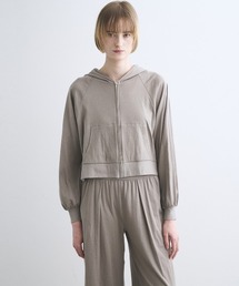 three dots シャイニーシャツジップアップフーディ ベージュ S three dots(スリードッツ)｜シャイニーシャツ ジップアップフーディ