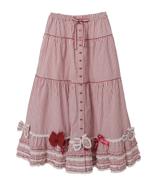 PINK HOUSE（ピンクハウス）の「リボンいっぱいストライプスカート（スカート・レディース・ネイビー/レッド/ピンク/ブラック・フリー）」の4枚目の写真