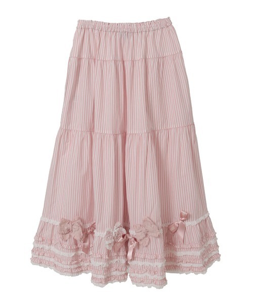 PINK HOUSE（ピンクハウス）の「リボンいっぱいストライプスカート（スカート・レディース・ネイビー/レッド/ピンク/ブラック・フリー）」の6枚目の写真