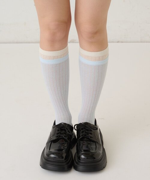 WHO'S WHO gallery(フーズフーギャラリー)の「レイヤードソックス(ソックス/靴下・レディース・グレー/オフホワイト/サックスブルー・FREE)」の9枚目の写真