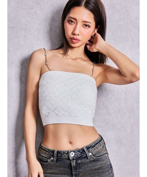 GYDA(ジェイダ)の「GG CHAIN 3Dジャカードニットベアトップス(キャミソール・レディース・ピンク/ブラック/オフホワイト・FREE)」の2枚目の写真