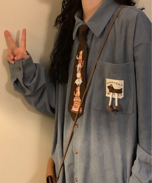 FreeZone（フリーゾーン）の「コーデュロイ犬モチーフポケットオーバーサイズシャツ（シャツ/ブラウス・メンズ・ブラウン/ブルー・F）」の12枚目の写真