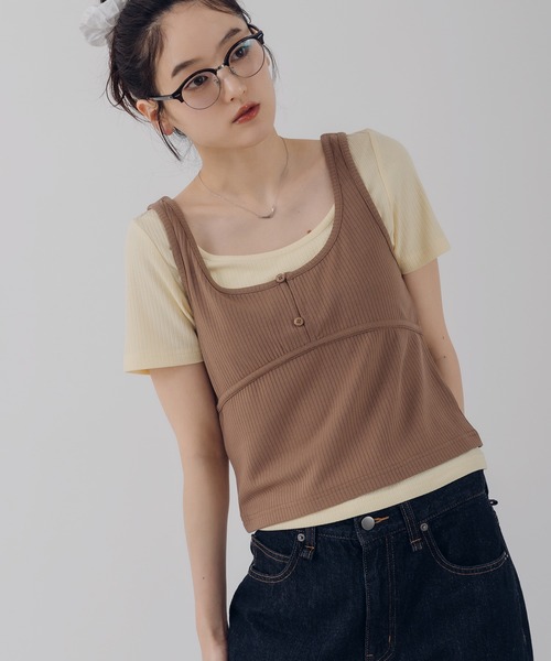 MUHET（ミュエータ）の「【set item】layered ribbed tee & henry neck tank top / レイヤードリブTシャツ＆ヘンリーネックタンクトップ（Tシャツ/カットソー・レディース・レッド/ネイビー/ブラウン・FREE）」の2枚目の写真