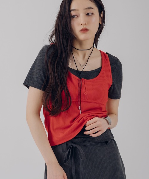 MUHET（ミュエータ）の「【set item】layered ribbed tee & henry neck tank top / レイヤードリブTシャツ＆ヘンリーネックタンクトップ（Tシャツ/カットソー・レディース・レッド/ネイビー/ブラウン・FREE）」の3枚目の写真