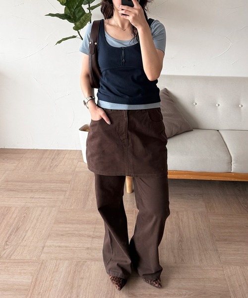 MUHET（ミュエータ）の「【set item】layered ribbed tee & henry neck tank top / レイヤードリブTシャツ＆ヘンリーネックタンクトップ（Tシャツ/カットソー・レディース・レッド/ネイビー/ブラウン・FREE）」の6枚目の写真
