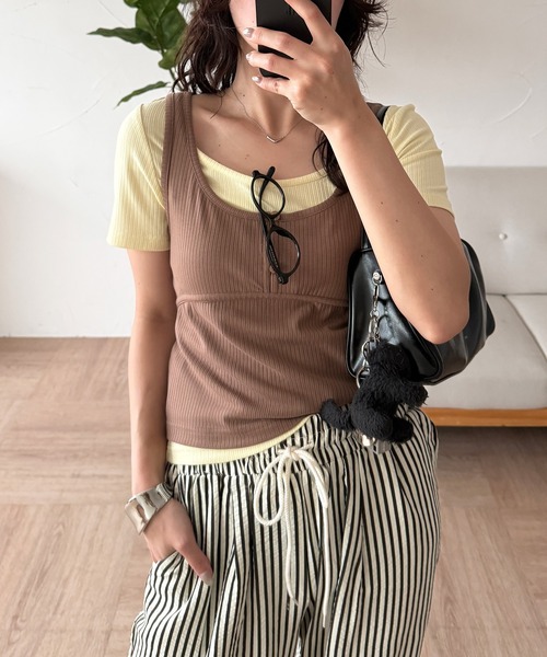 MUHET（ミュエータ）の「【set item】layered ribbed tee & henry neck tank top / レイヤードリブTシャツ＆ヘンリーネックタンクトップ（Tシャツ/カットソー・レディース・レッド/ネイビー/ブラウン・FREE）」の13枚目の写真