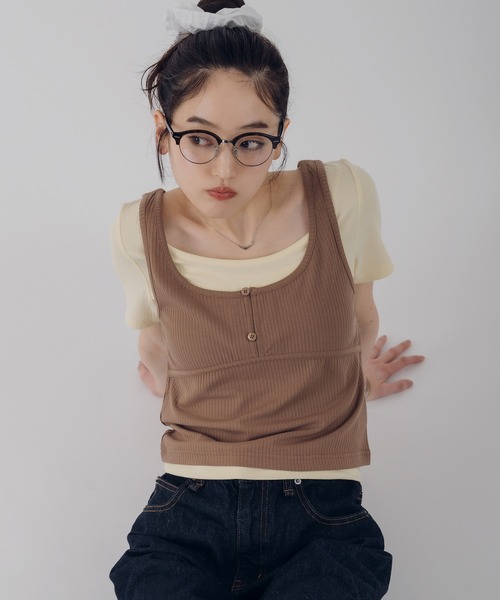 MUHET（ミュエータ）の「【set item】layered ribbed tee & henry neck tank top / レイヤードリブTシャツ＆ヘンリーネックタンクトップ（Tシャツ/カットソー・レディース・レッド/ネイビー/ブラウン・FREE）」の16枚目の写真