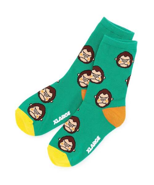 XLARGE KIDS(エクストララージキッズ)の「ファニーゴリラ カラフルクルーソックス(ソックス/靴下・キッズ・グリーン/ホワイト/ブラック・19-21cm/17-19cm/15-17cm/13-15cm)」の1枚目の写真