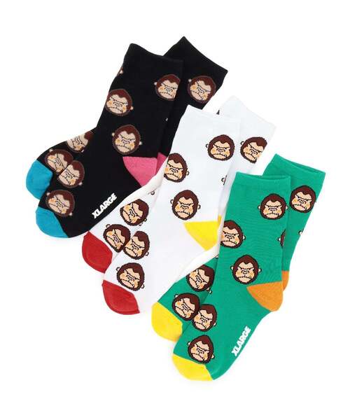 XLARGE KIDS(エクストララージキッズ)の「ファニーゴリラ カラフルクルーソックス(ソックス/靴下・キッズ・グリーン/ホワイト/ブラック・19-21cm/17-19cm/15-17cm/13-15cm)」の7枚目の写真