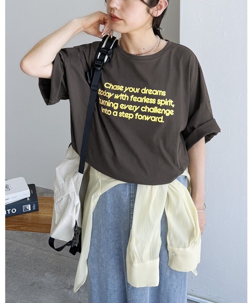 reca（レカ）の「配色フロッキーロゴプリントBIGTシャツ（Tシャツ/カットソー・レディース・オフホワイト/チャコールグレー/オートミール/ブルー系その他・FREE）」の2枚目の写真
