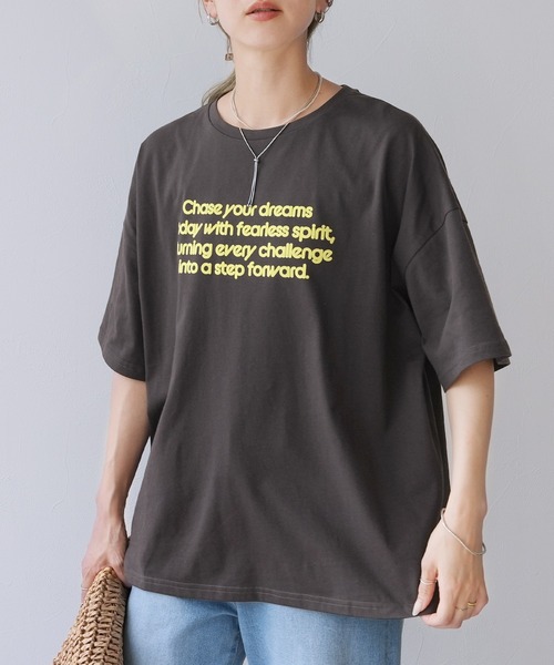 reca（レカ）の「配色フロッキーロゴプリントBIGTシャツ（Tシャツ/カットソー・レディース・オフホワイト/チャコールグレー/オートミール/ブルー系その他・FREE）」の9枚目の写真