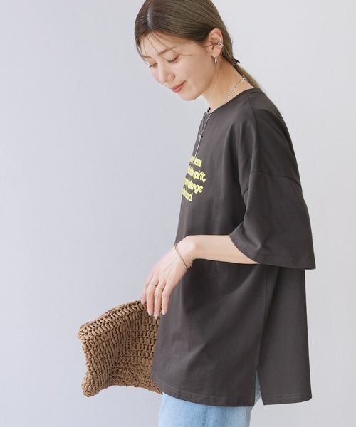 reca（レカ）の「配色フロッキーロゴプリントBIGTシャツ（Tシャツ/カットソー・レディース・オフホワイト/チャコールグレー/オートミール/ブルー系その他・FREE）」の11枚目の写真