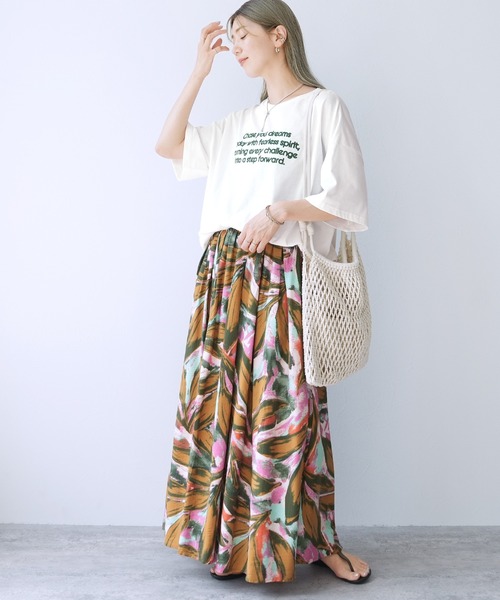 reca（レカ）の「配色フロッキーロゴプリントBIGTシャツ（Tシャツ/カットソー・レディース・オフホワイト/チャコールグレー/オートミール/ブルー系その他・FREE）」の6枚目の写真
