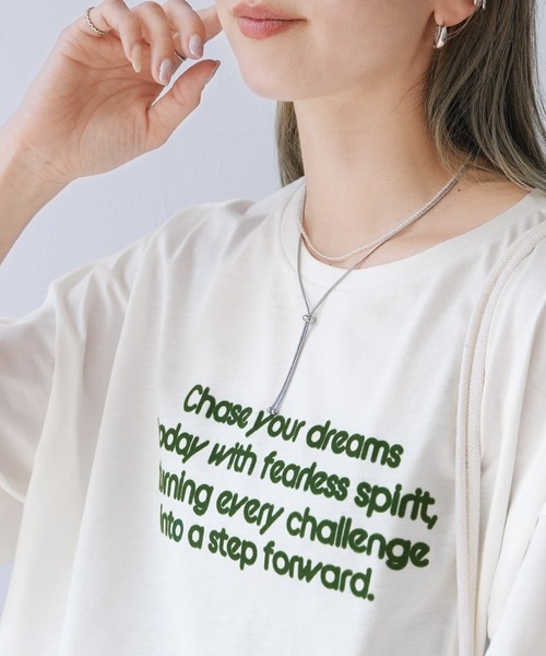 reca（レカ）の「配色フロッキーロゴプリントBIGTシャツ（Tシャツ/カットソー・レディース・オフホワイト/チャコールグレー/オートミール/ブルー系その他・FREE）」の7枚目の写真