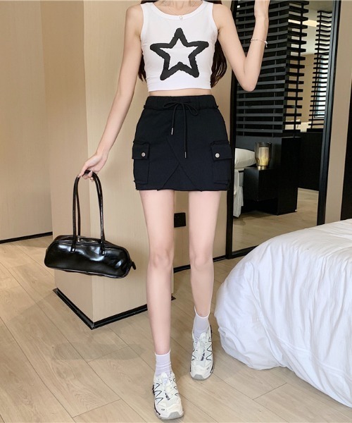 LETee(レティー)の「切りっぱなしデザインカーゴタイプミニスカート/インナーパン(スカート・レディース・グレー/ブラック/ホワイト・FREE)」の15枚目の写真
