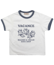 バカンスリンガーTシャツ-グレイッシュブルー(Vacance Ringer T-shirt grayish blue)