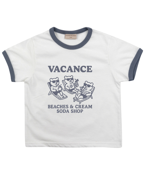BEACHESAND CREAM KIDS(ビーチスアンドクリームキッズ)の「バカンスリンガーTシャツ-グレイッシュブルー(Vacance Ringer T-shirt grayish blue)(Tシャツ/カットソー・レディース・グレイッシュブルー・SMALL/MEDIUM/LARGE)」の1枚目の写真