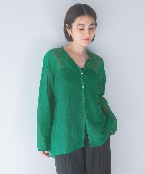 URBAN RESEARCH ROSSO WOMEN（アーバンリサーチ　ロッソ）の「リネンシアーカールマイヤーブラウス（シャツ/ブラウス・レディース・ブラック/グリーン/ホワイト・FREE）」の3枚目の写真