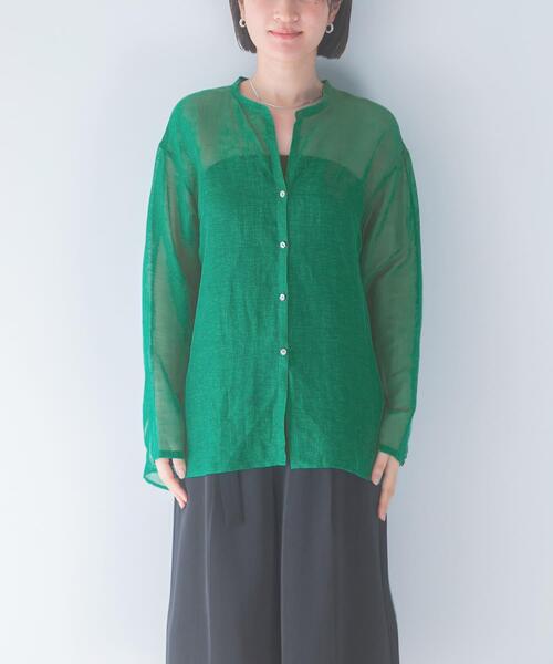 URBAN RESEARCH ROSSO WOMEN（アーバンリサーチ　ロッソ）の「リネンシアーカールマイヤーブラウス（シャツ/ブラウス・レディース・ブラック/グリーン/ホワイト・FREE）」の5枚目の写真