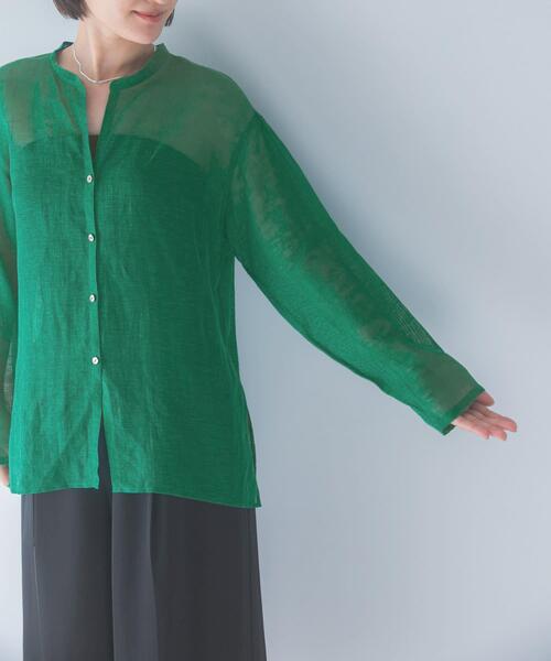 URBAN RESEARCH ROSSO WOMEN（アーバンリサーチ　ロッソ）の「リネンシアーカールマイヤーブラウス（シャツ/ブラウス・レディース・ブラック/グリーン/ホワイト・FREE）」の8枚目の写真