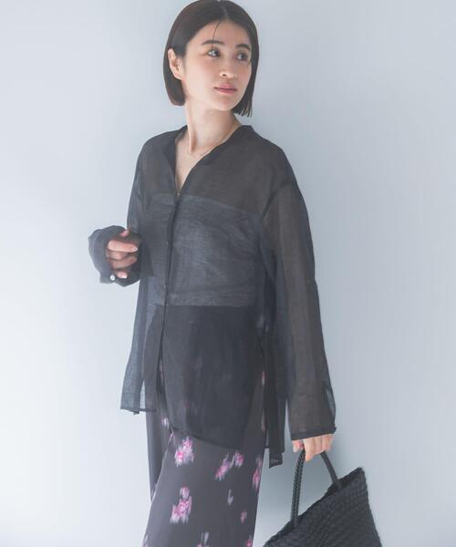 URBAN RESEARCH ROSSO WOMEN（アーバンリサーチ　ロッソ）の「リネンシアーカールマイヤーブラウス（シャツ/ブラウス・レディース・ブラック/グリーン/ホワイト・FREE）」の15枚目の写真