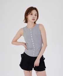 BUTTON DETAIL SLEEVELESS TOP(GRAY)