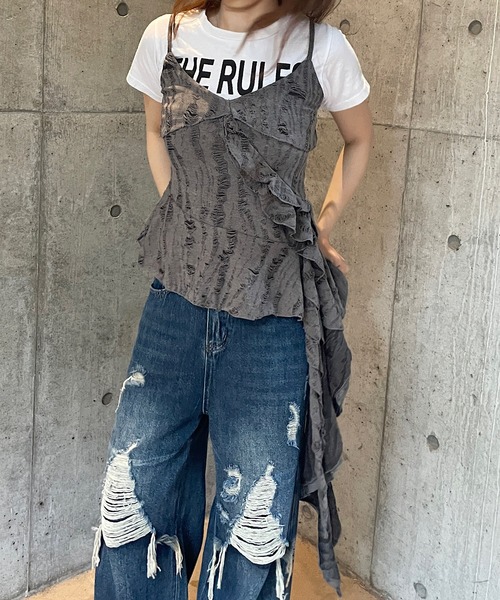 ROGER AND RAW(ロジャーアンドロウ)の「ダメージフリルアシメキャミソールチュニック(キャミソール・レディース・ホワイト/ブラック/グレー・FREE)」の18枚目の写真