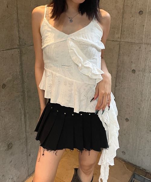 ROGER AND RAW(ロジャーアンドロウ)の「ダメージフリルアシメキャミソールチュニック(キャミソール・レディース・ホワイト/ブラック/グレー・FREE)」の10枚目の写真