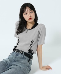 PAGEBOY | 【マシンウォッシャブル/前後2WAY】レースアップリブ×タンクSET(Tシャツ/カットソー)