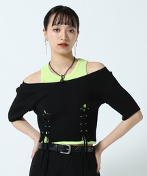PAGEBOY | 【マシンウォッシャブル/前後2WAY】レースアップリブ×タンクSET(Tシャツ/カットソー)