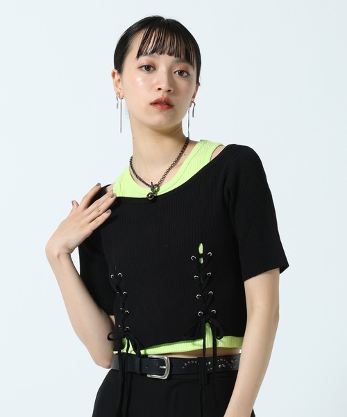 PAGEBOY(ページボーイ)の「【マシンウォッシャブル/前後2WAY】レースアップリブ×タンクSET(Tシャツ/カットソー・レディース・グレー/ブルー/ブラック・FREE)」の22枚目の写真