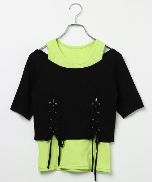 PAGEBOY(ページボーイ)の「【マシンウォッシャブル/前後2WAY】レースアップリブ×タンクSET(Tシャツ/カットソー・レディース・グレー/ブルー/ブラック・FREE)」の12枚目の写真